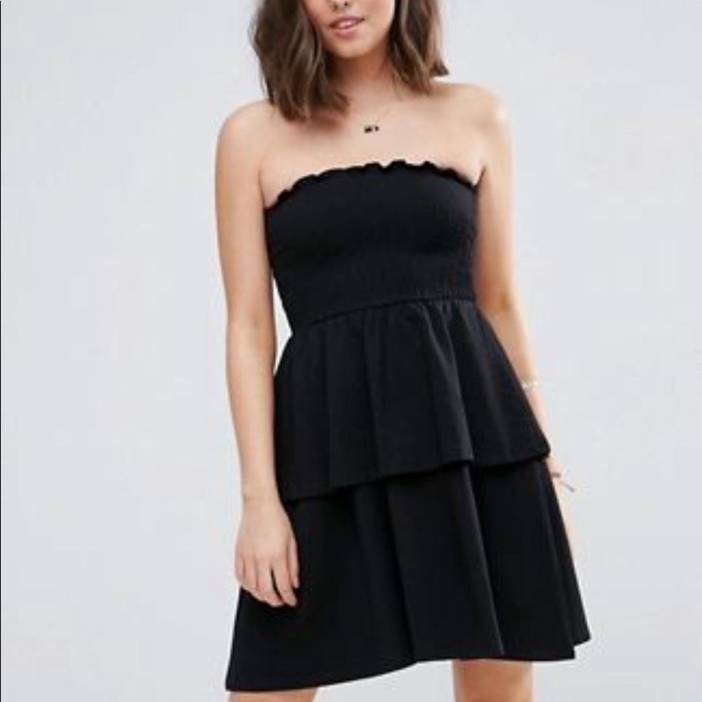 PETITE Bandeau Shirred Mini Sundress w/ Peplum Hem